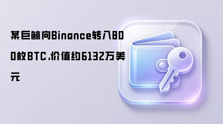 某巨鲸向Binance转入800枚BTC，价值约6132万美元