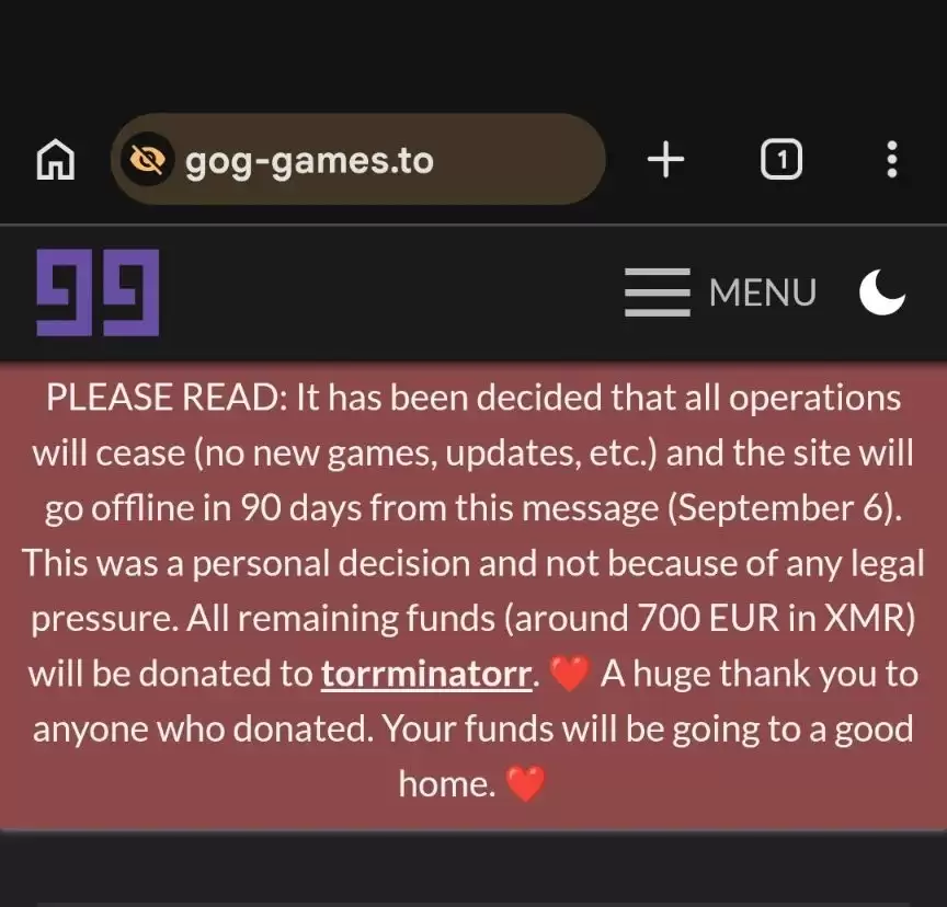 国外盗版游戏网站GOG-Games宣布90天后关闭