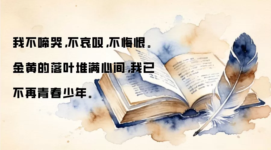 我不啼哭，不哀叹，不悔恨。金黄的落叶堆满心间，我已不再青春少年。