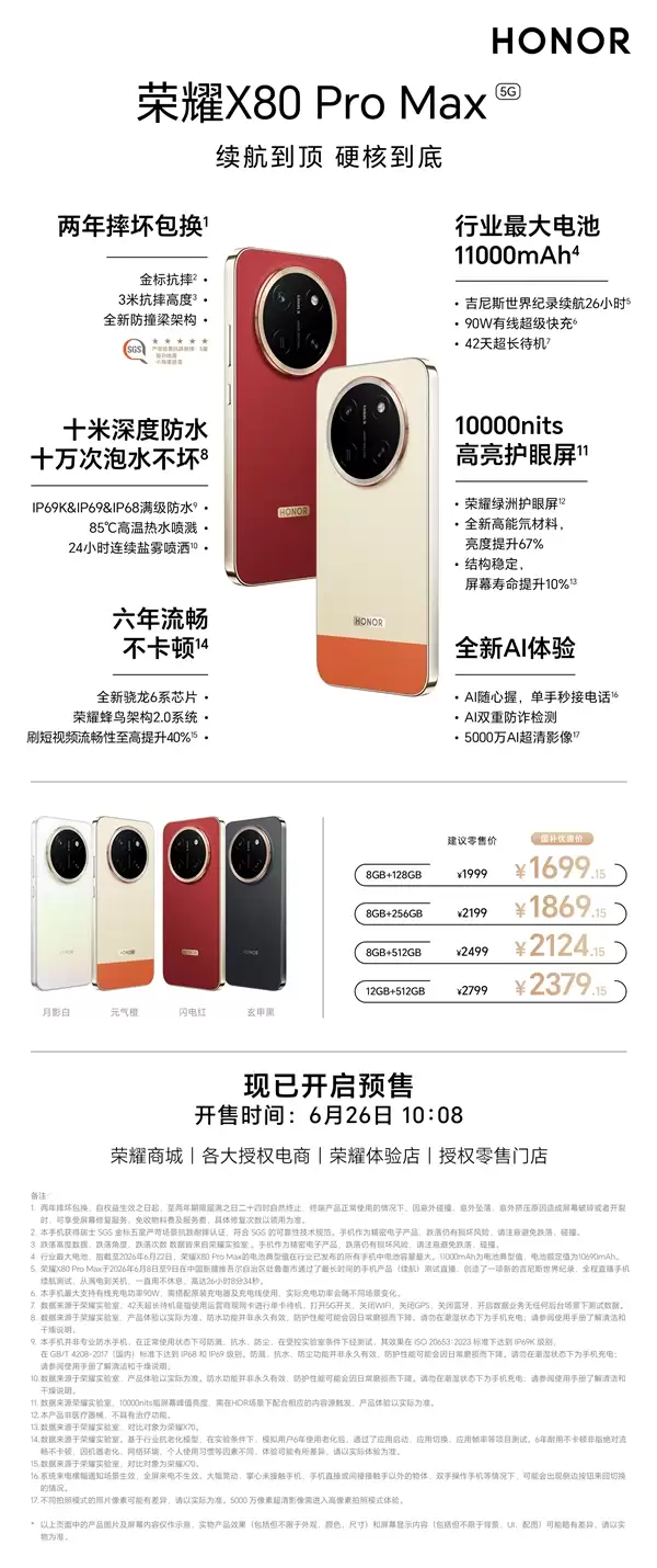 1699.15元起！一图读懂荣耀X80 Pro Max：续航创造吉尼斯纪录