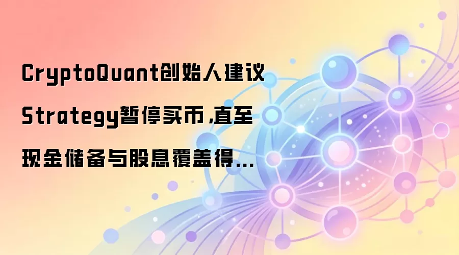 CryptoQuant创始人建议Strategy暂停买币，直至现金储备与股息覆盖得到恢复