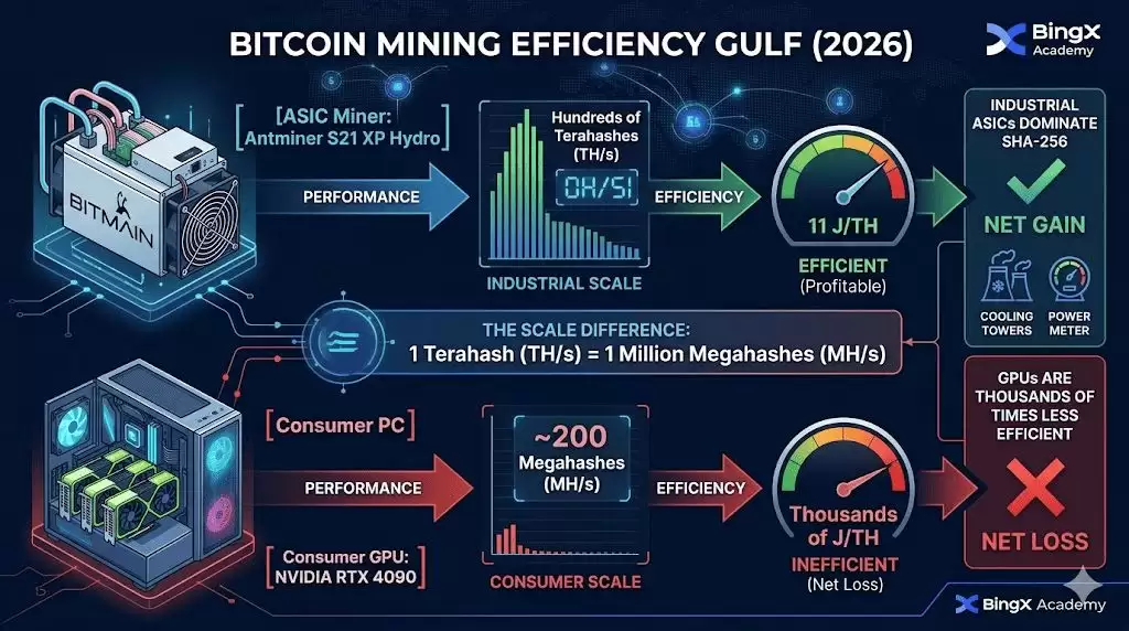 转向ASIC:为什么2026年无法使用GPU挖掘比特币？一文详解