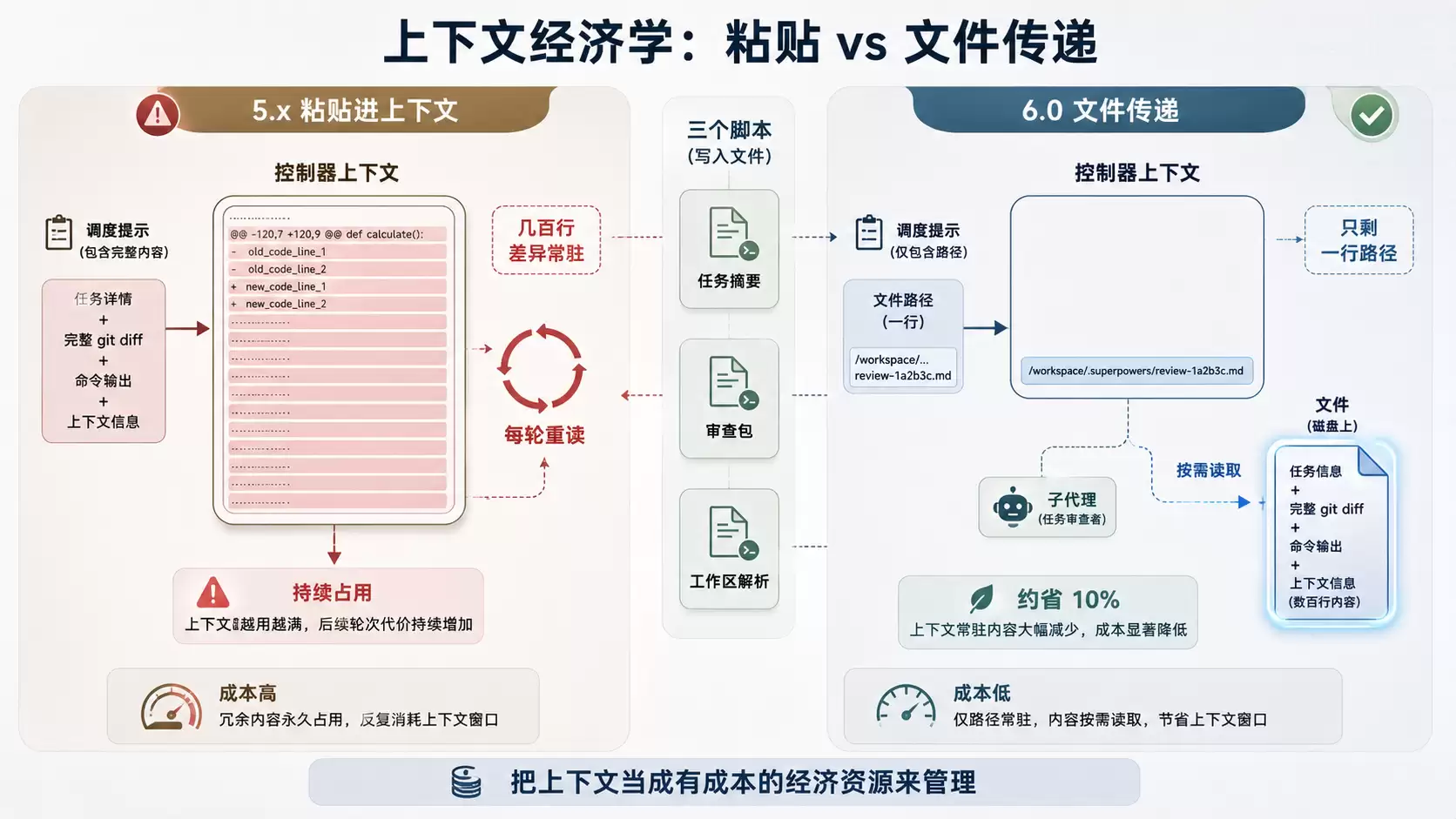 上下文经济学：粘贴进 context vs 文件传递按需读取