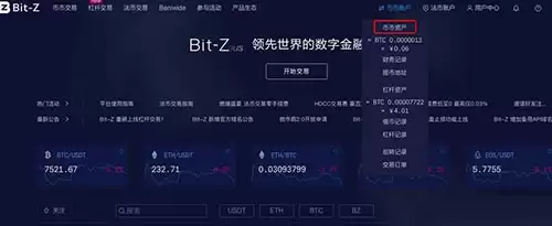Bit-Z交易平台数字货币充值与变钱教程