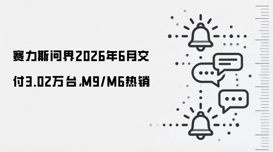 赛力斯问界2026年6月交付3.02万台，M9/M6热销