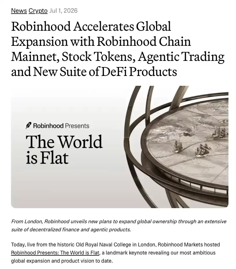 Robinhood Chain 主网上线,股票终于可以搬进wallet了吗?