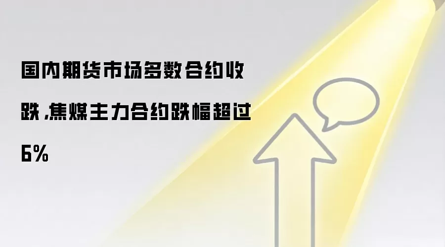 国内期货市场多数合约收跌，焦煤主力合约跌幅超过6%