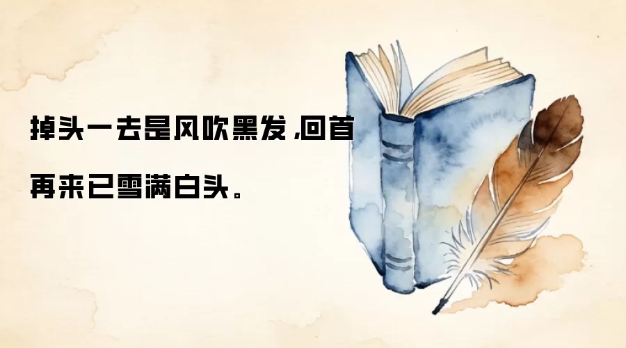 掉头一去是风吹黑发，回首再来已雪满白头。