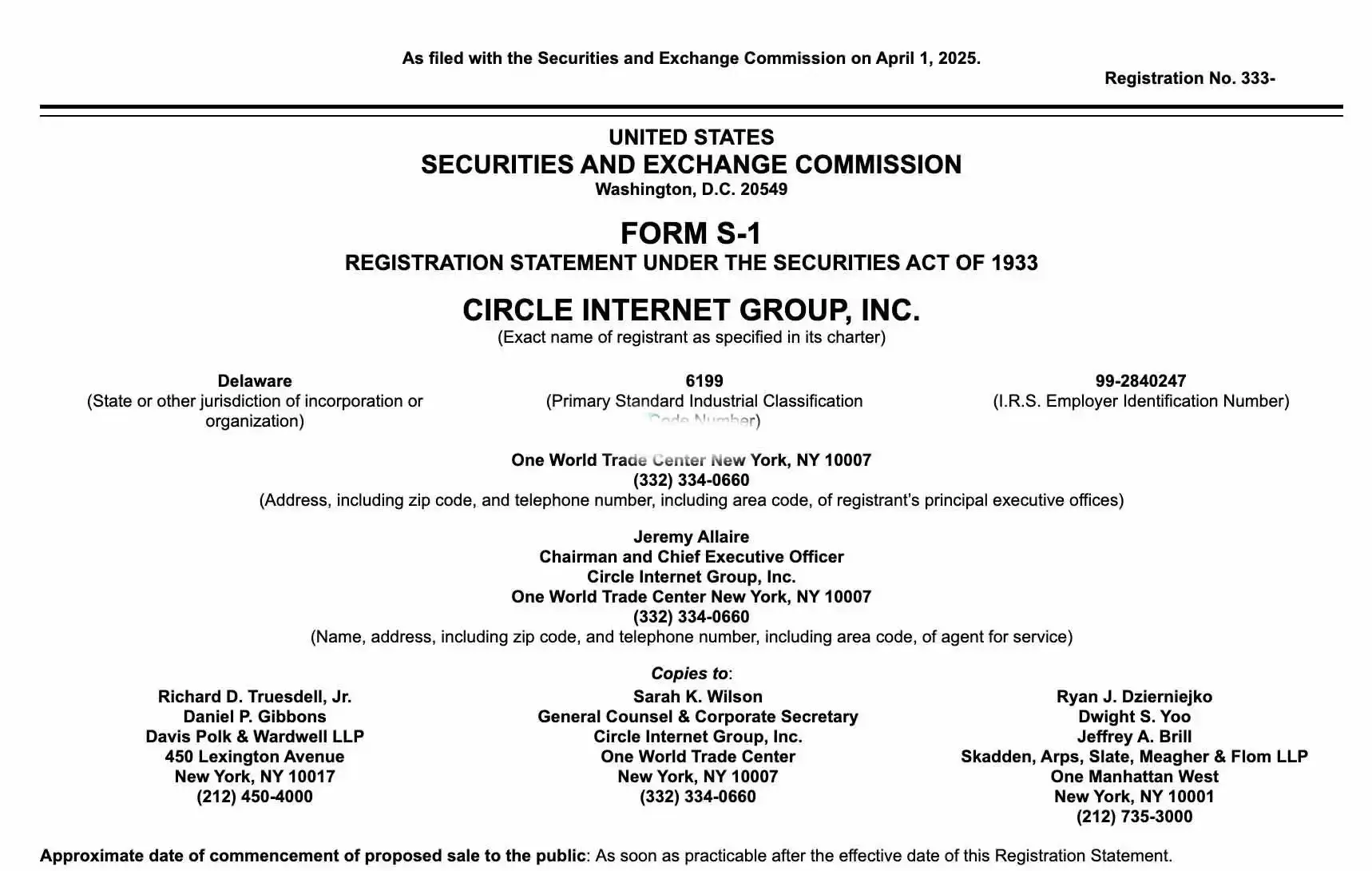 Circle正式向SEC提交IPO文件、估值传达50亿美元!Coinbase成USDC隐藏赢家?