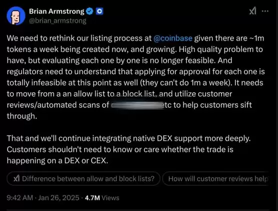 Coinbase CEO Brian Armstrong重整上币流程！孙宇晨：有失公正
