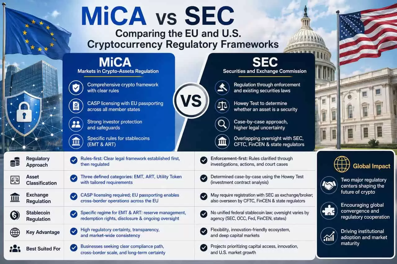 欧盟 MiCA vs 美国 SEC：两大加密货币监管体系全面对比