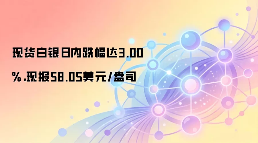 现货白银日内跌幅达3.00%，现报58.05美元/盎司