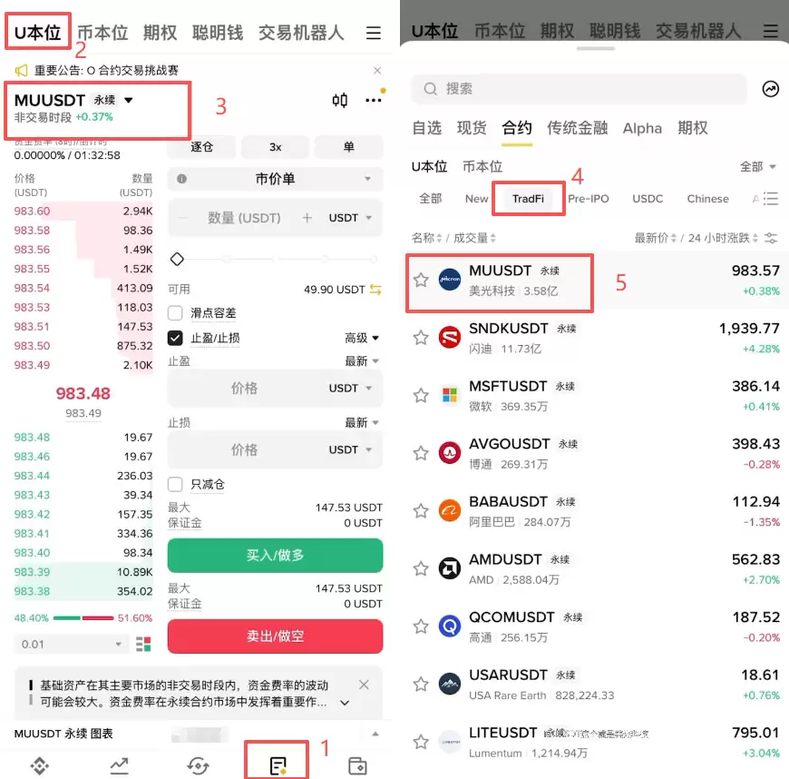 币安APP怎么做多做空美光MU美股合约?2026完整操作教程