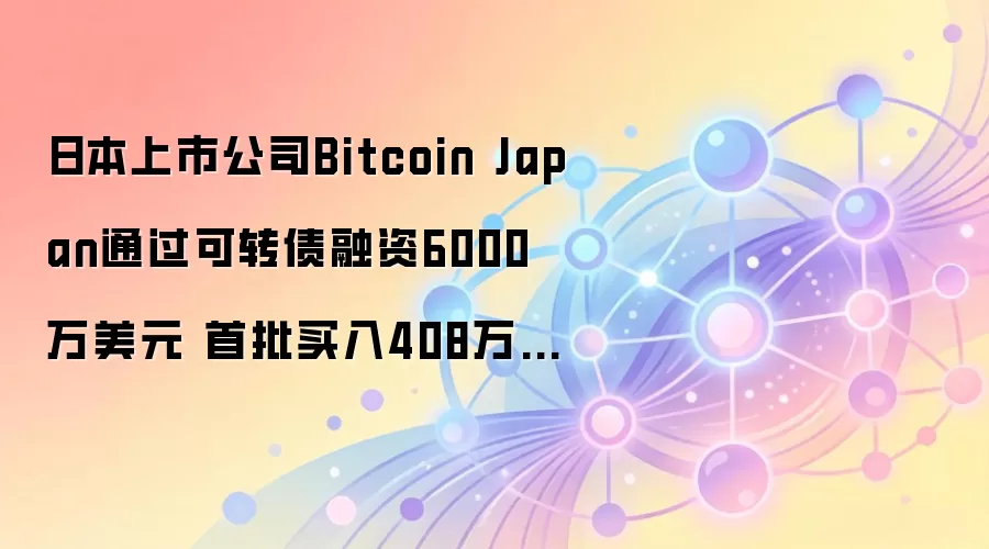 日本上市公司Bitcoin Japan通过可转债融资6000万美元 首批买入408万美元比特币