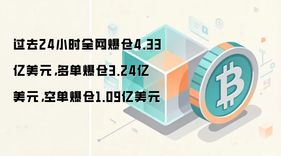 过去24小时全网爆仓4.33亿美元,多单爆仓3.24亿美元,空单爆仓1.09亿美元