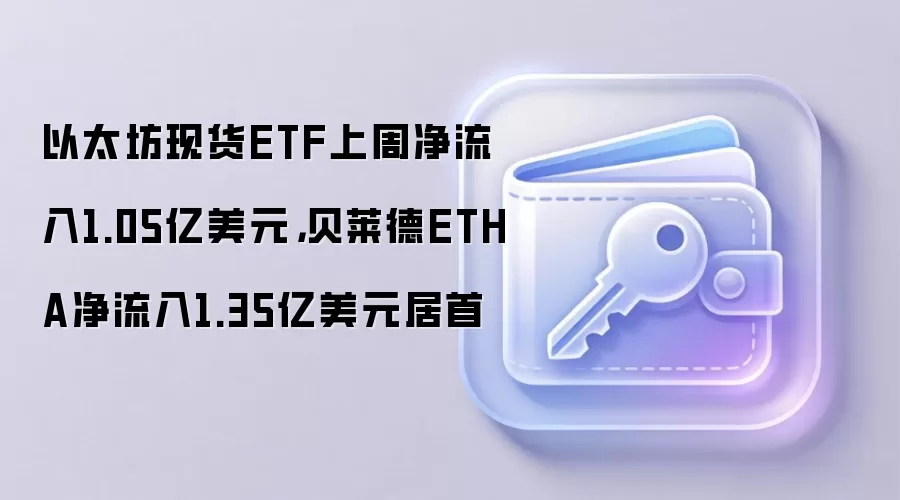 以太坊现货ETF上周净流入1.05亿美元,贝莱德ETHA净流入1.35亿美元居首