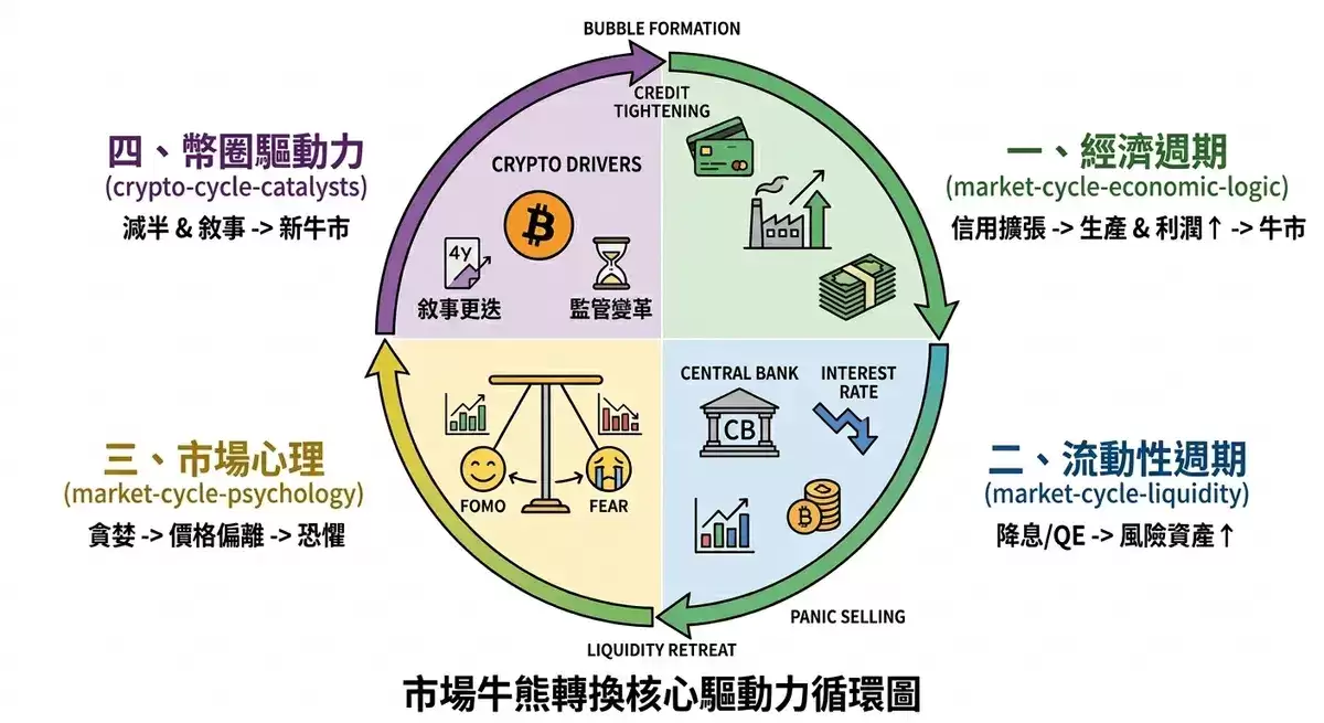 牛熊转换的四大驱动力：经济、政策、心理与币圈特有因素