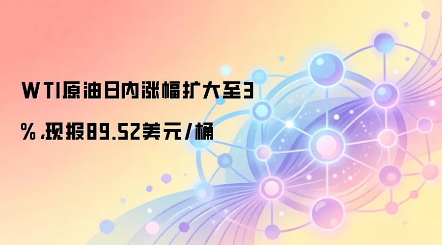 WTI原油日内涨幅扩大至3%，现报89.52美元/桶