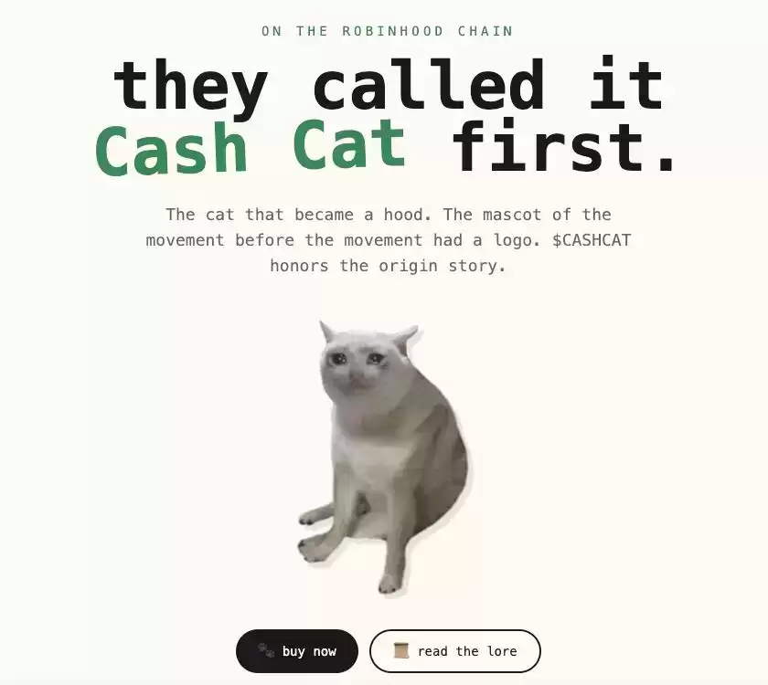 Robinhood链第一个爆款竟是Meme猫:CashCat,CEO下场玩梗