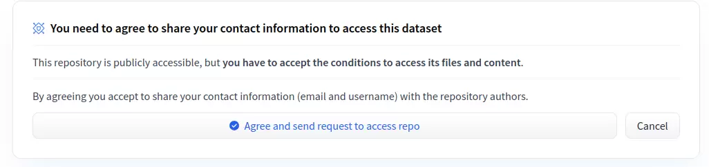 申请人端提示需要共享联系信息，并显示Agree and send request to access repo按钮