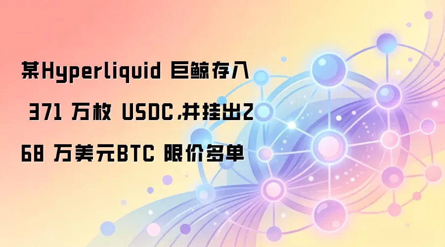 某Hyperliquid 巨鲸存入 371 万枚 USDC，并挂出268 万美元BTC 限价多单