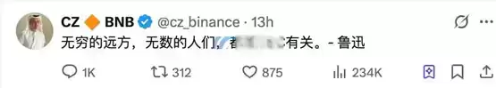 赵长鹏：无数的人们都和BSC有关！币圈鲁迅语录爆红 Meme币LUXUN暴涨