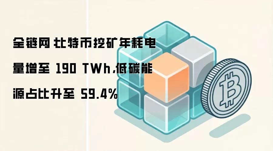全链网：比特币挖矿年耗电量增至 190 TWh，低碳能源占比升至 59.4%