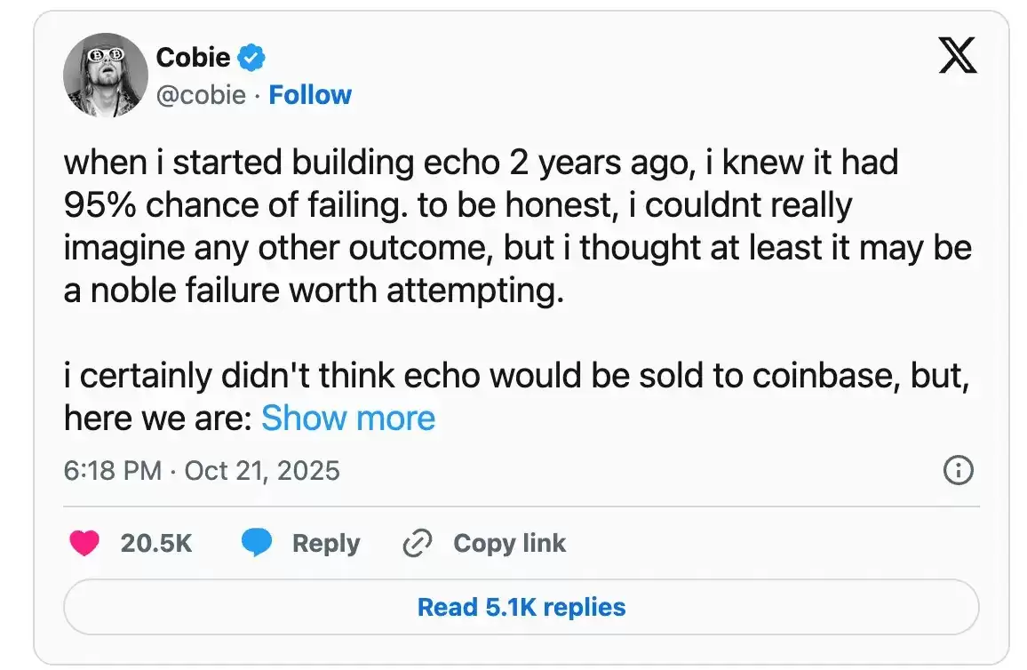 Cobie与Coinbase收购Echo