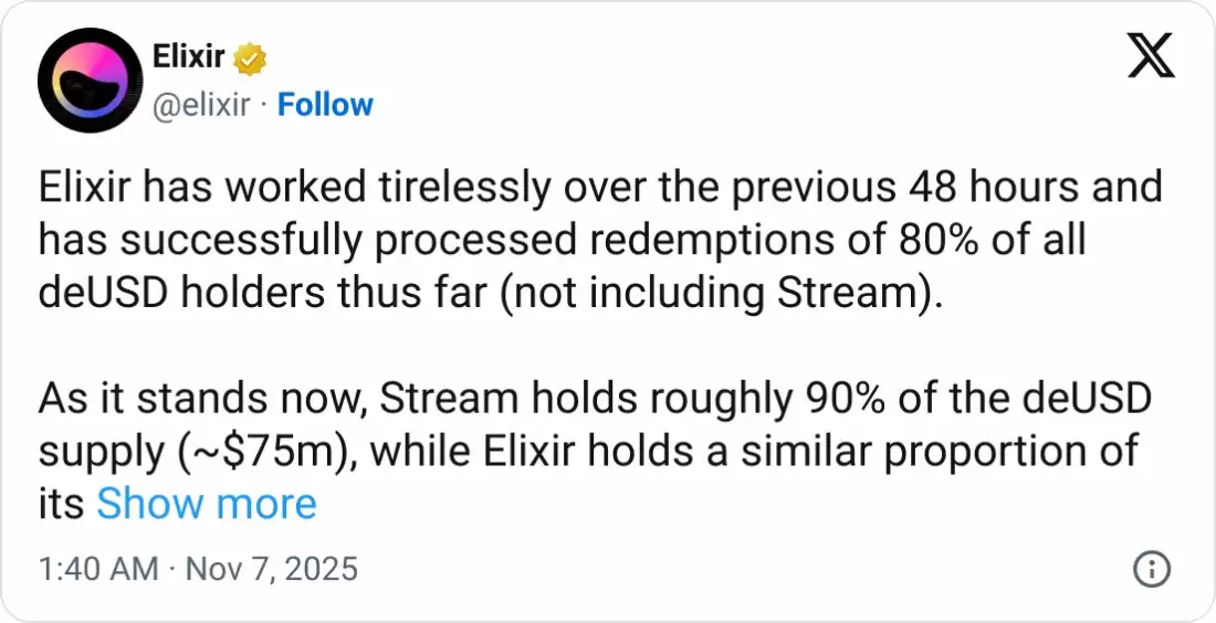 Stream 亏损 9300 万后，Elixir 放弃 deUSD
