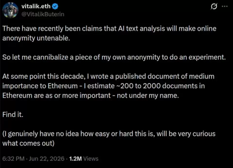Vitalik确认AI识别匿名提案