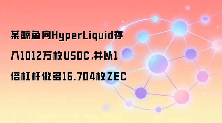 某鲸鱼向HyperLiquid存入1012万枚USDC,并以1倍杠杆做多16,704枚ZEC