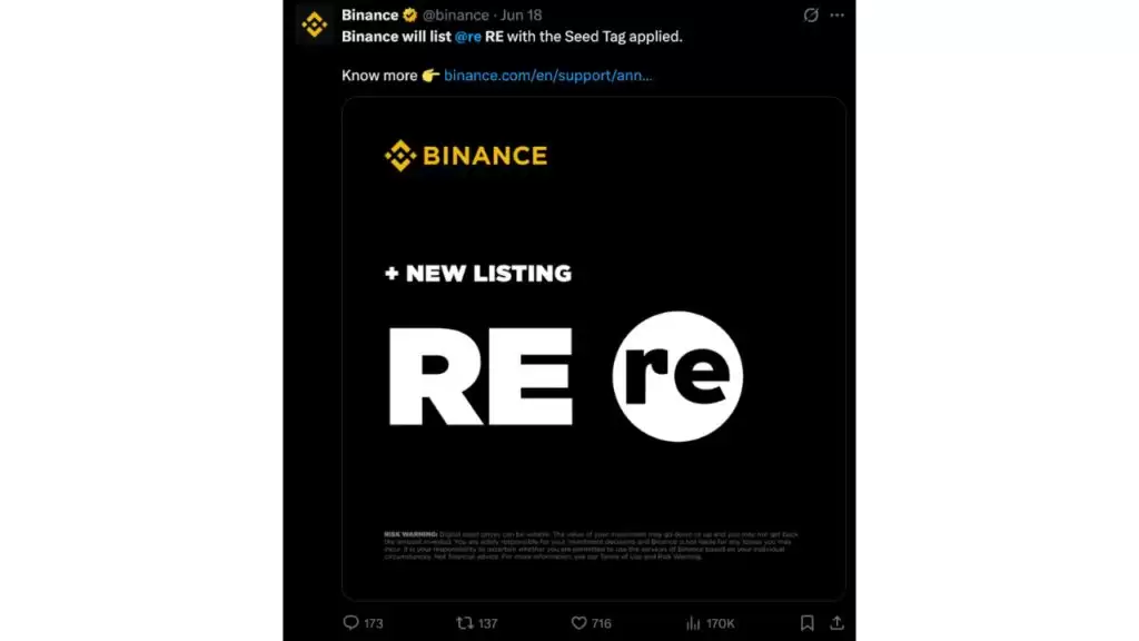 币安将上线 Re (RE)币:新型 RWA 代币,一文介绍