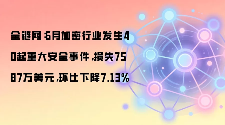全链网：6月加密行业发生40起重大安全事件，损失7587万美元，环比下降7.13%