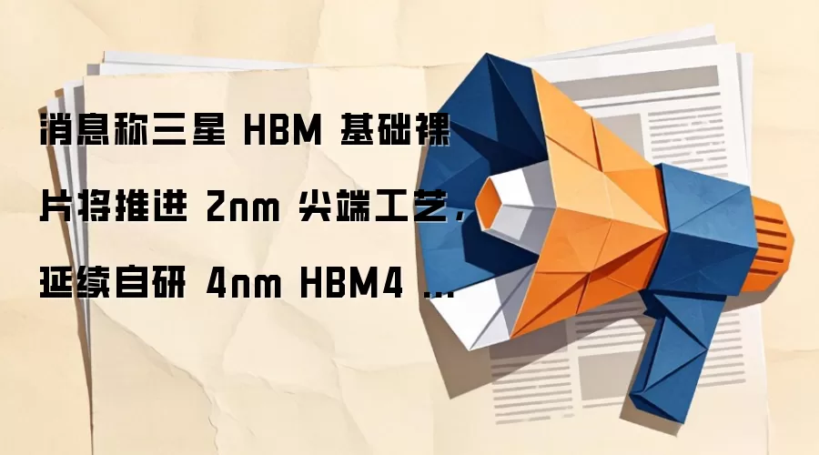 消息称三星 HBM 基础裸片将推进 2nm 尖端工艺，延续自研 4nm HBM4 路线