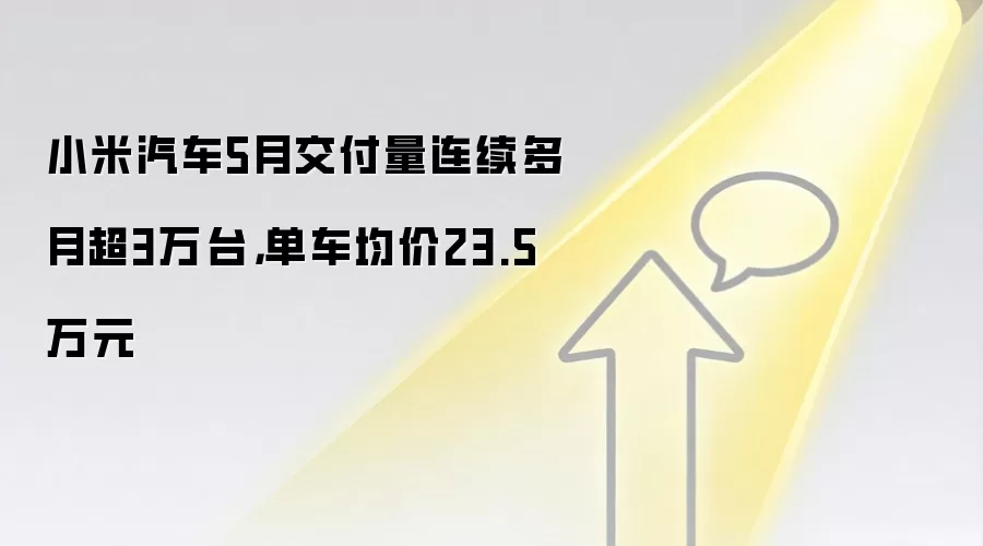小米汽车5月交付量连续多月超3万台，单车均价23.5万元